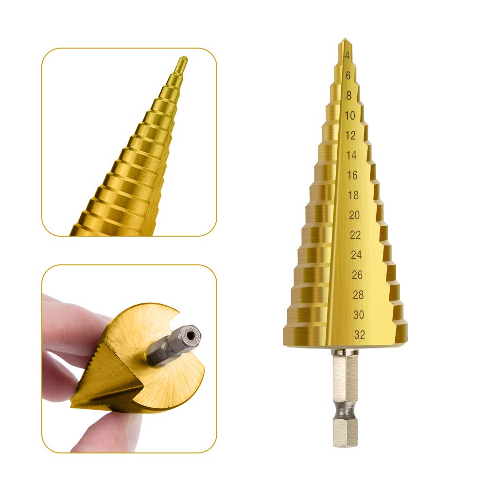4-32mm 4-20mm HSS Titanium Coated Step Drill Bit High Speed Steel Metal Wood Hole Cutter Cone Drilling Tool