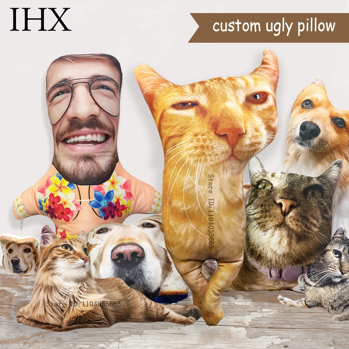 Almohada fea personalizada IHX para amigo o mascota, funda de almohada extraño para perro personalizada divertida, gira el gato en la almohada, almohadas personalizadas con forma de animal 3d
