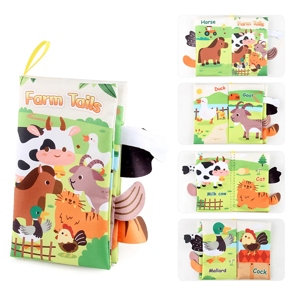 Livro de pano para bebês, brinquedos educativos com cauda de animais de desenho animado, livro de pano de papel com anel, iluminação, brinquedos para bebês de 0 a 12 meses, presentes