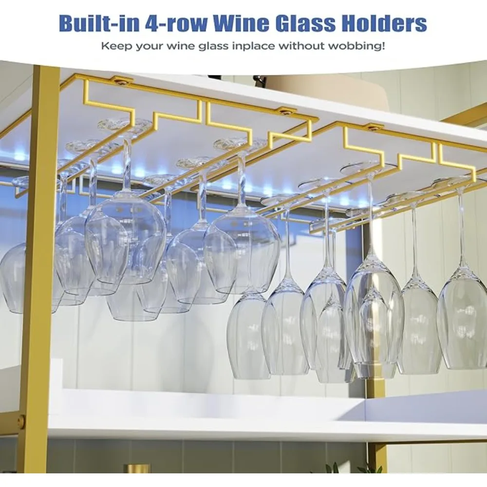 LED Wine Bar Cabinet with Glass Rack and drawer for Home, Dining and Living Room, 67" Liquor Cabinet Wine Rack Storage