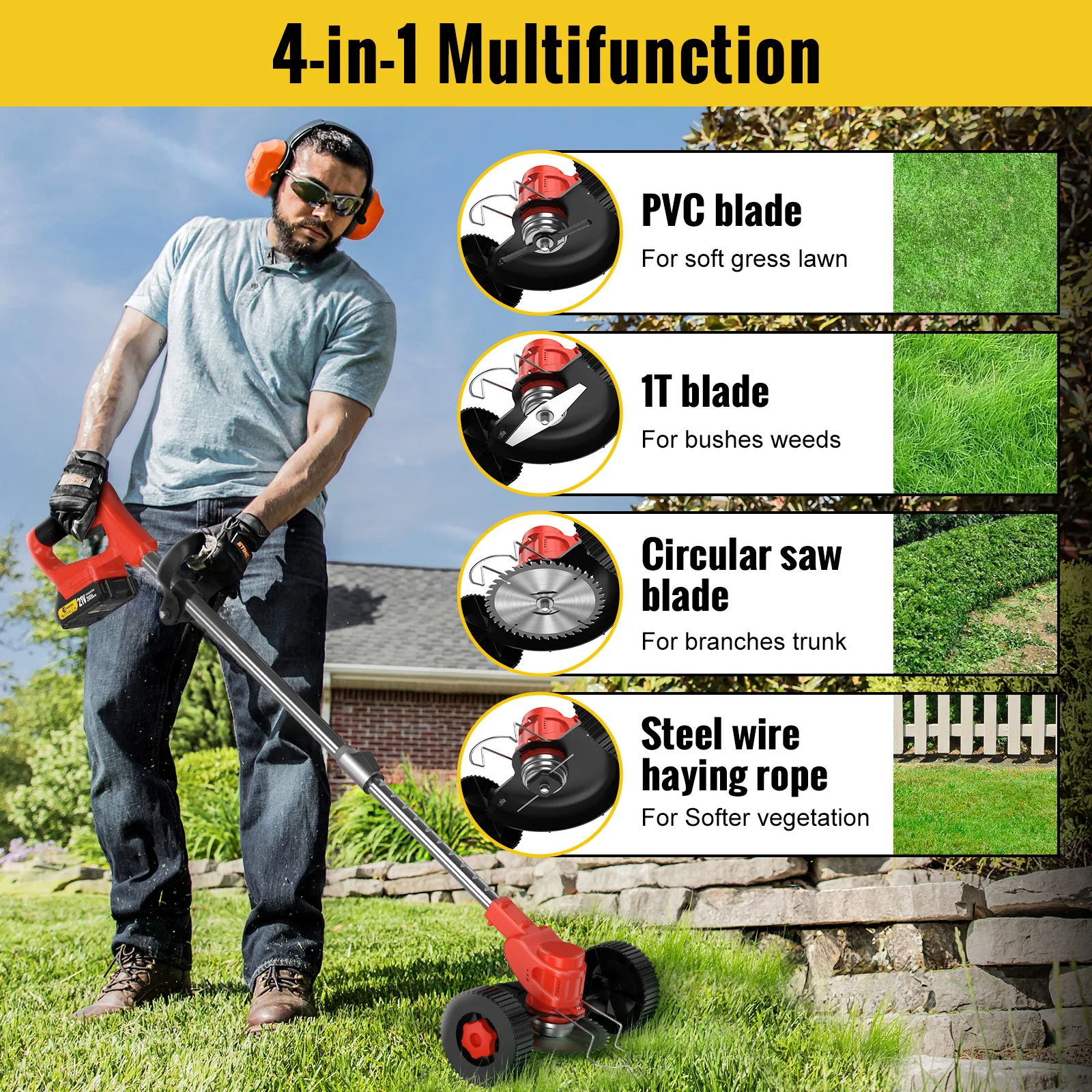 Conentool Rasaerba Elettrico Cordless Strimmer con 2 Batterie Tenuto In Mano di Lunghezza Regolabile Tagliaerba Per Makita 21V Batteria
