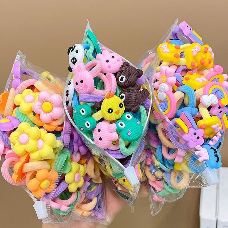 10/20 pçs/set bonito dos desenhos animados de borracha elástica faixas de cabelo meninas não machucar o cabelo pequeno scrunchie crianças doces laços de cabelo acessórios para o cabelo