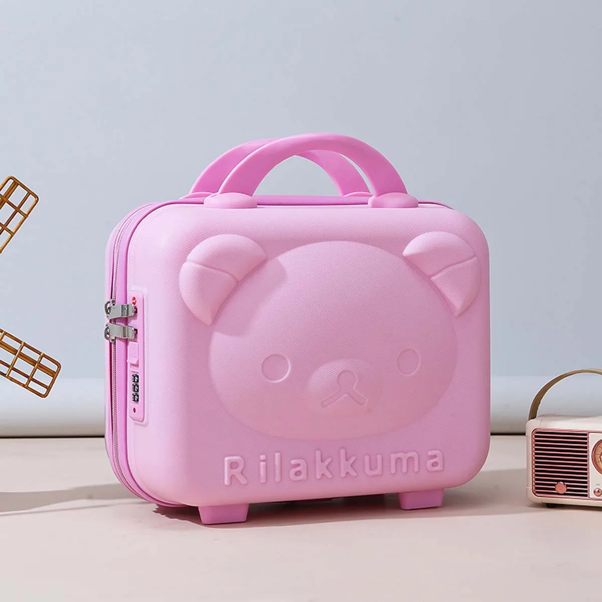 Bota Urso Maquiagem Case com Bolsa de Transporte, Mini Mala, Caixa de Código Portátil, Armazenamento Doméstico, Laptop Toolbox, Desenhos Animados, 14"