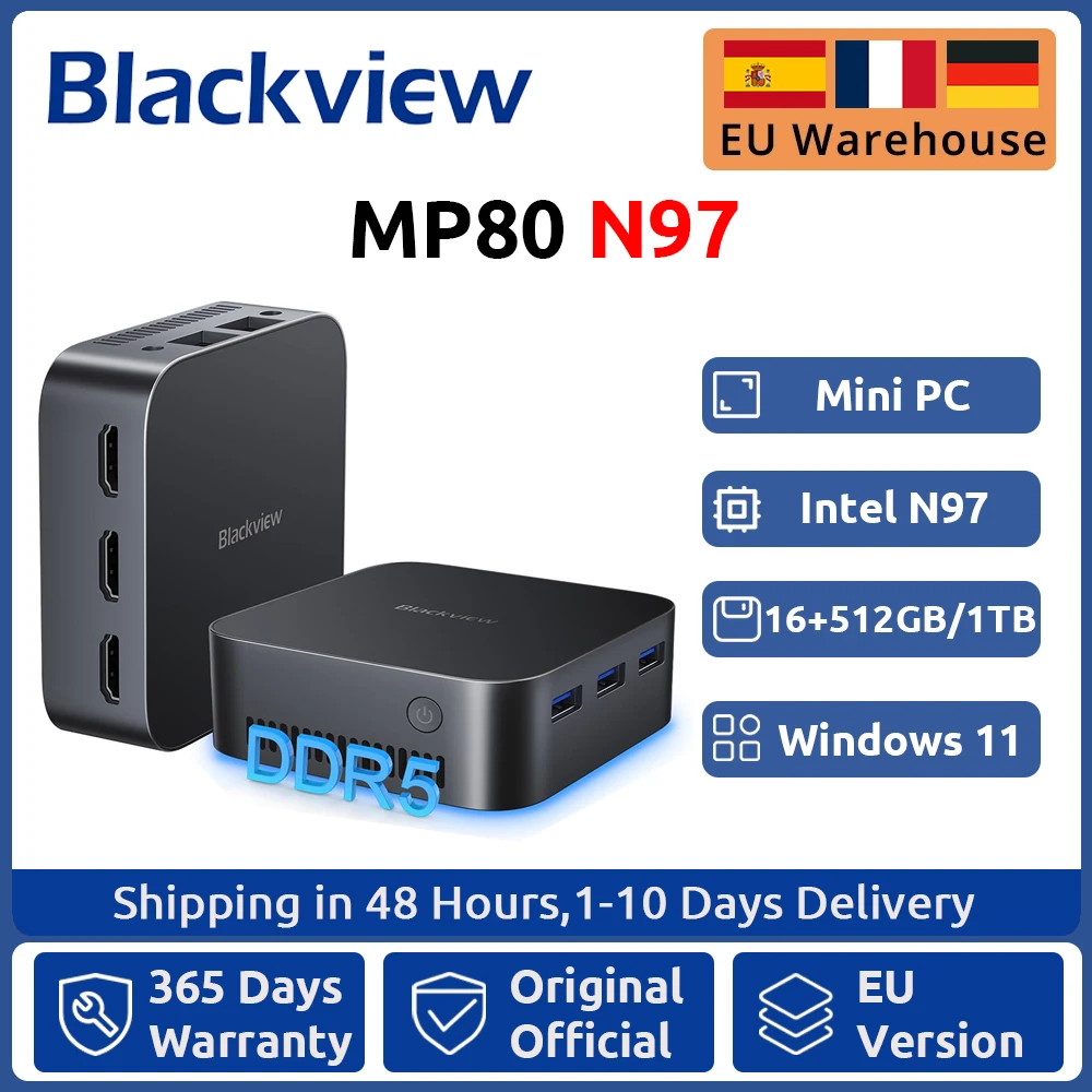 Blackview MP80 Mini PC Intel 12th N97 16GB+512GB/1T Mini komputer stacjonarny Obsługa Dual LAN 3*HDMI USB 3.0 WiFi 2.4/5G 4K UHD NOWOŚĆ