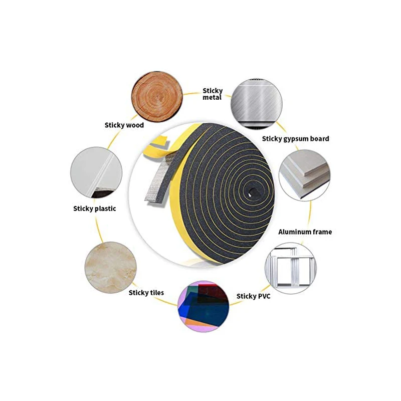 1roll 1-10mm thick Strong adhesion EVA black sponge foam rubber tape anti-collision seal stri Width 5-40mmSound insulation Strip