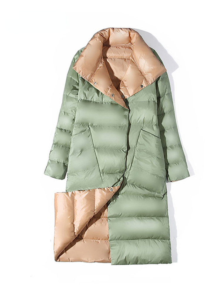 新しい女性両面ロングスリムダウンジャケット冬 90% ホワイトダックダウンコート女性ダブルブレスト暖かいパーカー雪生き抜くコート