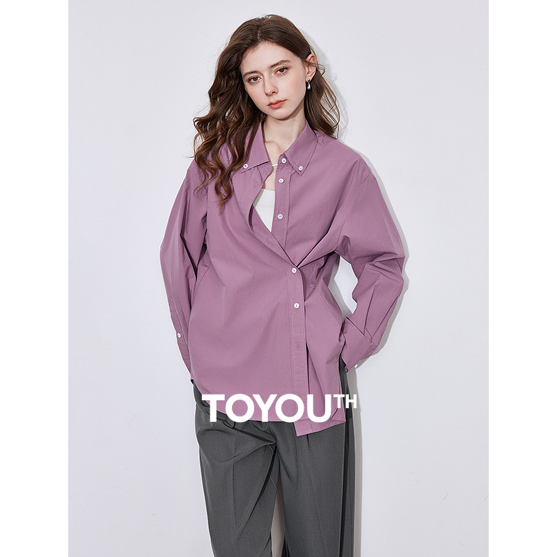TOYOUTH ผู้หญิงเสื้อเสื้อ 2025 ฤดูใบไม้ผลิใหม่ Lyocell แขนยาวลายผ้าฝ้ายครีมกันแดด OL เสื้อ Tops