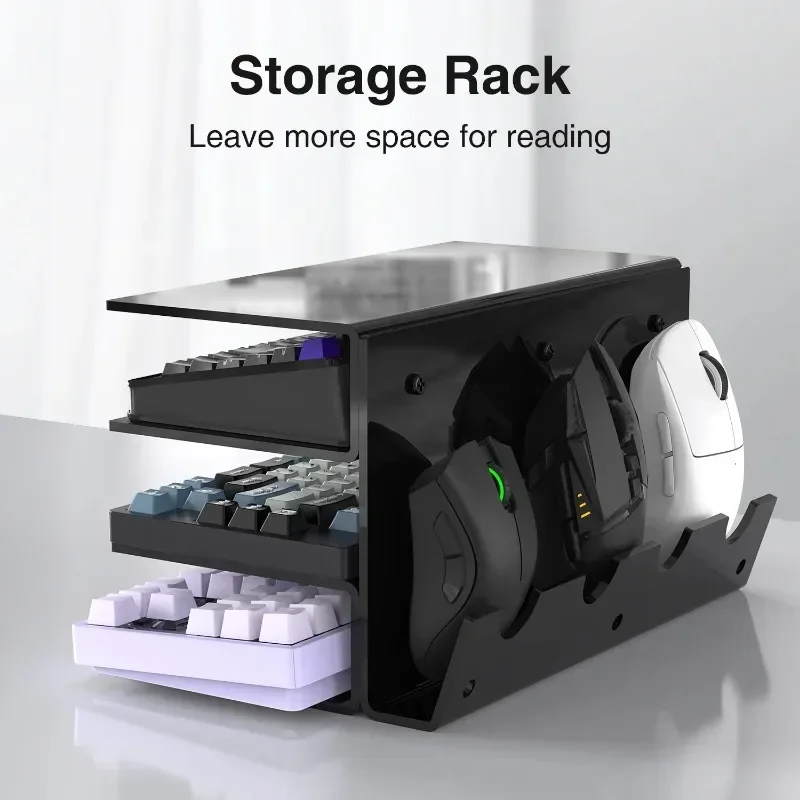 อะคริลิคขาตั้งแล็ปท็อป 3 ชั้นคีย์บอร์ด Ergonomic โปร่งใสสําหรับ Macbook HP Dell เกม Mouse Storage Rack