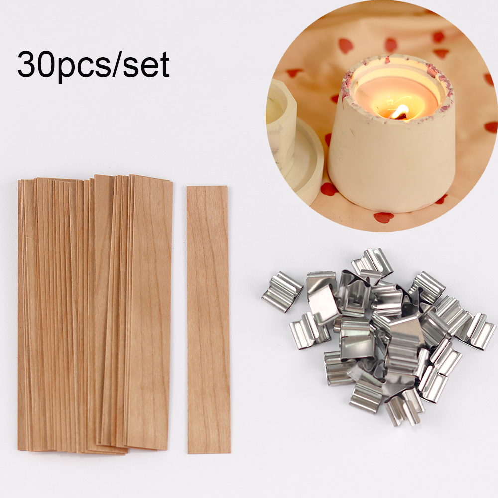 30 Stück Kerzendochte aus Holz, Kerzenherstellungsset, Dochte mit Clip-Basis, natürlich rauchfreier Holzkern für DIY-Kerzenglasherstellungswerkzeuge