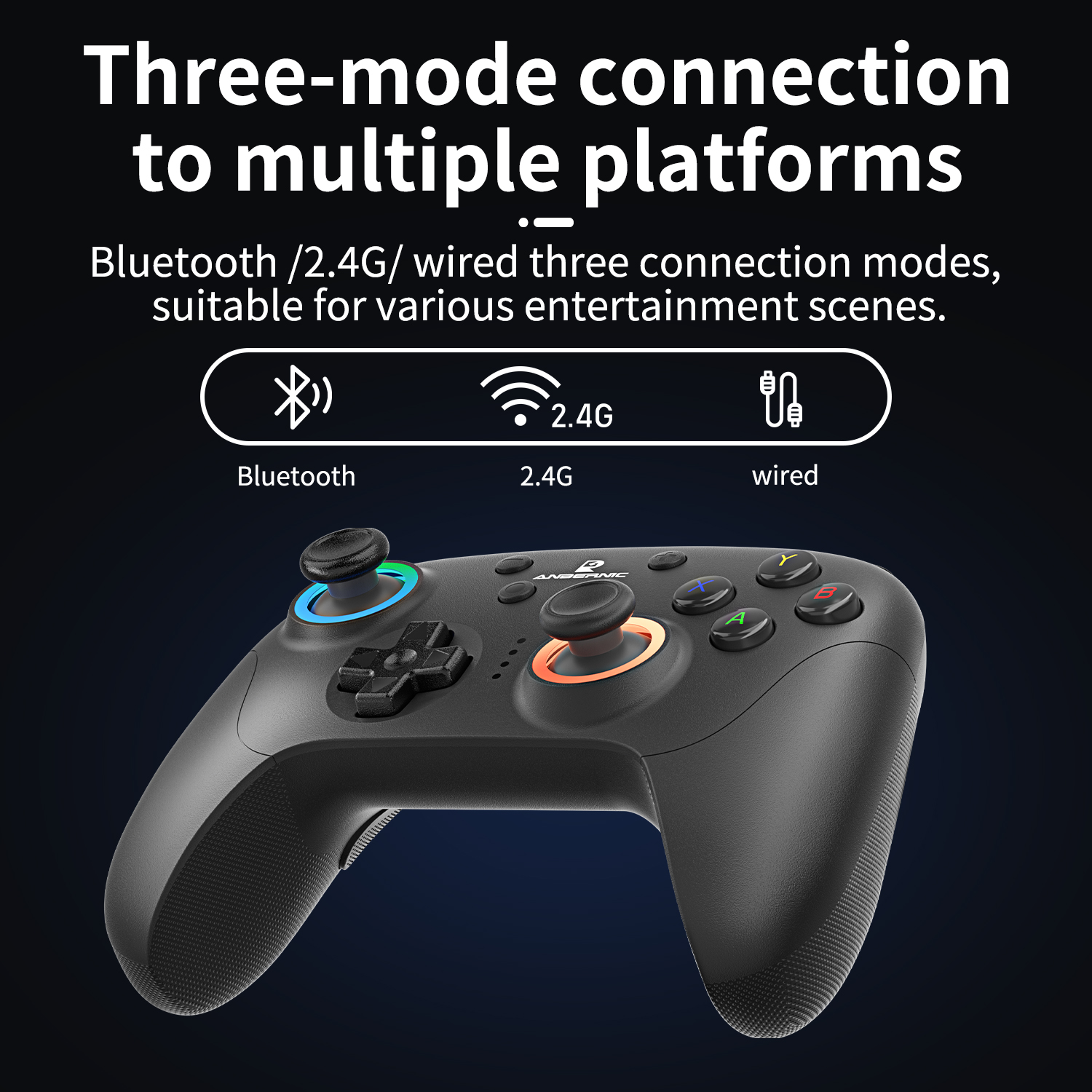Anbernic rg p01 com fio sem fio bluetooth controlador de jogos rgb efeito hall joystick xbox jogo gamepad para pc android ios vapor