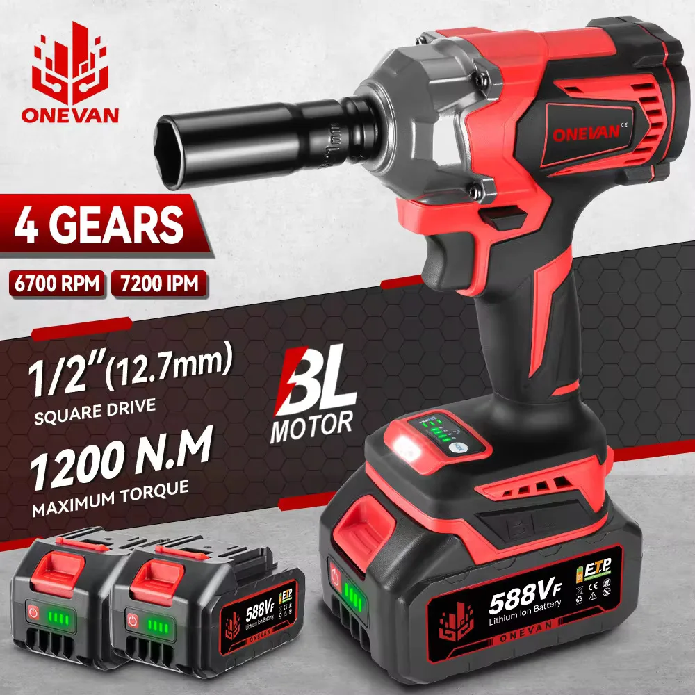 ONEVAN 1200 N.M Drehmoment Bürstenlosen Elektrischen Schlagschrauber 1/2 Zoll Akku-schlüssel Schraubendreher Power Tool Für Makita 18 V Batterie pin