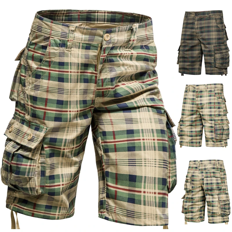 Männer Mittlere Hosen Sommer Baumwolle Bequeme Outdoor Sport Strand Hosen Trend Plaid Shorts Lose Gerade Große Größe Cargo Hosen