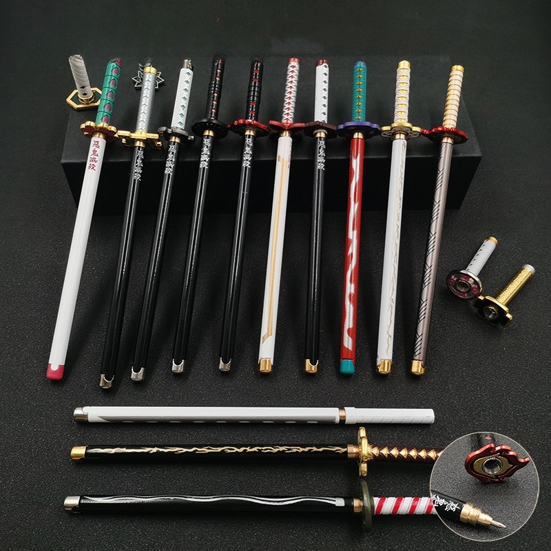 20cm demônio slayer katana caneta tanjirou espada ainme kimetsu não yaiba metal ninja faca real japonês katana caneta samurai espada brinquedo