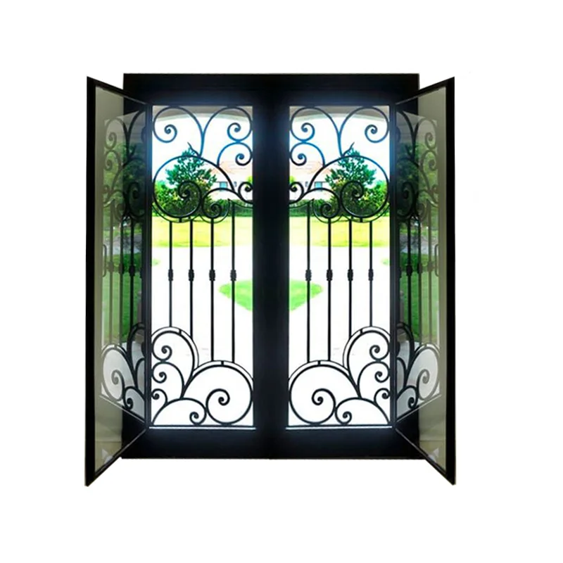 Puerta de Hierro de tamaño personalizado, Exterior de lujo, frontal de hierro forjado, vidrio templado, varios estilos, resistente y duradero, hogar
