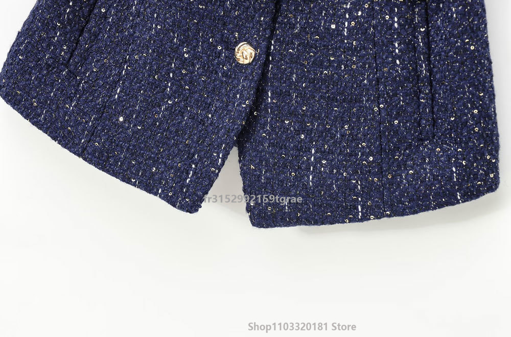 Damen Tweed Weste mit Gürtel, O-Ausschnitt, ärmel los, Front knopf, Damen oberbekleidung, schicke Tops, Mode