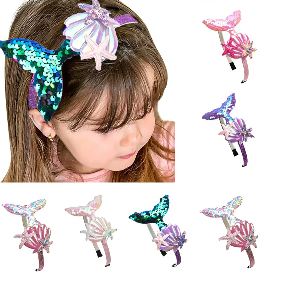 Diademas para niñas, tocado de sirena, conchas de lentejuelas de Color, accesorios para el cabello de princesa dulces brillantes para niños, accesorios para fotos, diademas de fiesta