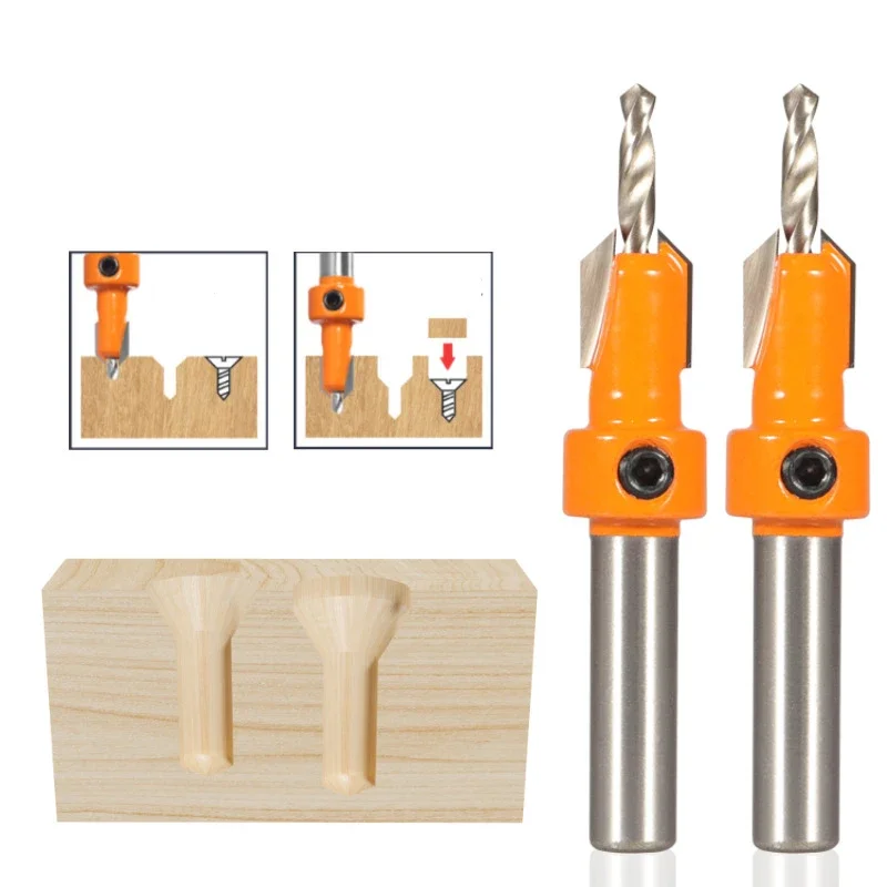 8MM Shank Hss Countersink Router Bit Screw Extractor ไม้รูเปิดเจาะเครื่องตัดไม้โลหะผสมขั้นตอนเจาะ
