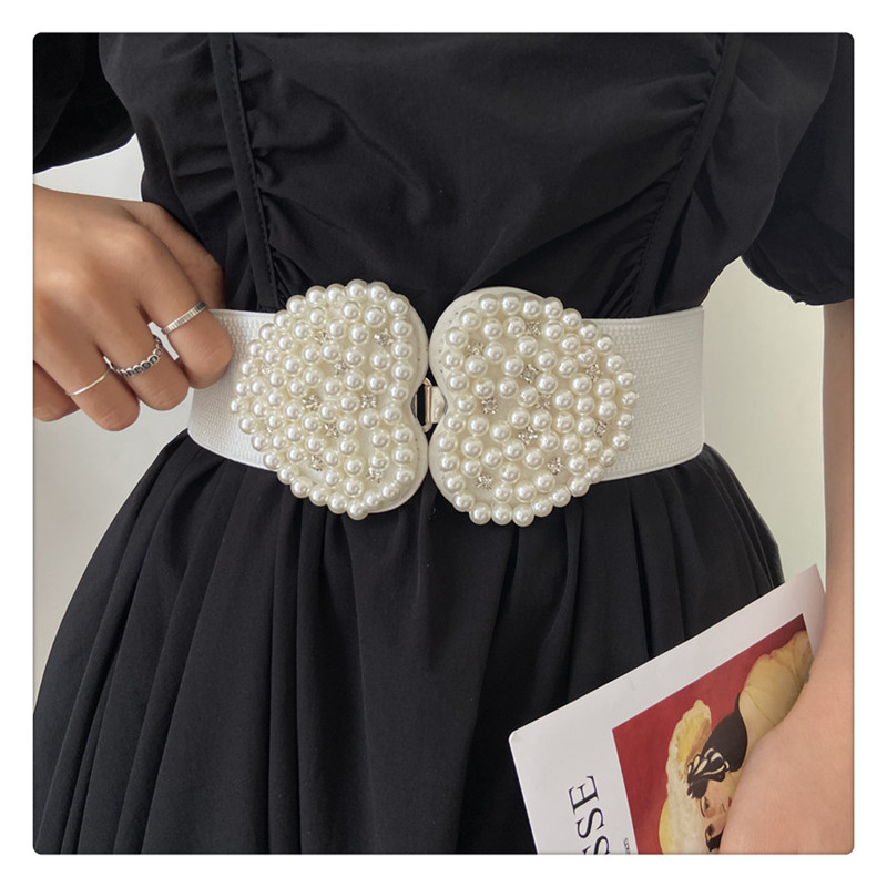 Linda pérola cintura elástica feminina saia elegante francesa combinando vestido elegante terno elástico cintura larga