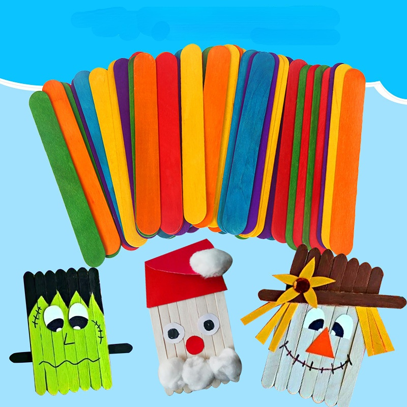 Arte criativa 50 pçs diy varas de madeira artesanato à mão varas de sorvete brinquedo educativo colorido para crianças material artesanal presente do miúdo
