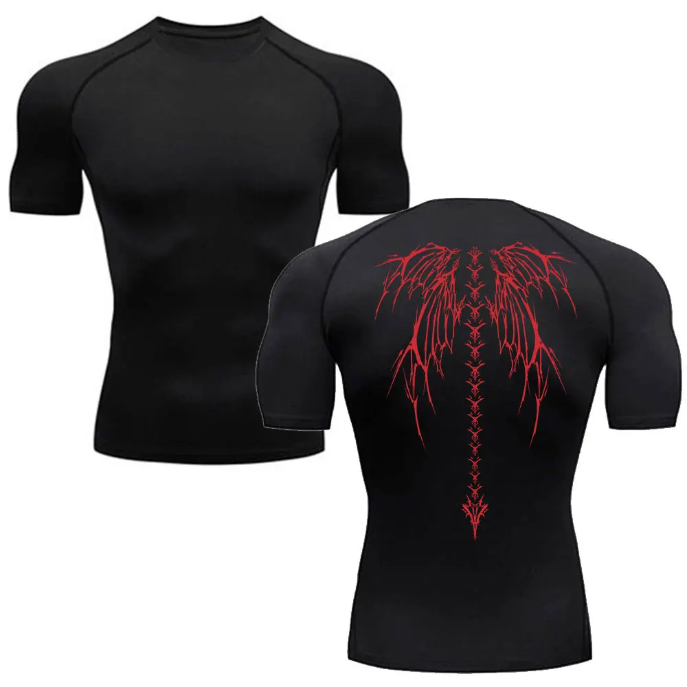 Y2K เสื้อผู้ชายฟิตเนส GYM Skeleton กีฬาเสื้อยืด Rashguard Tops TEE Quick DRY เสื้อยืดแขนสั้นสําหรับชาย