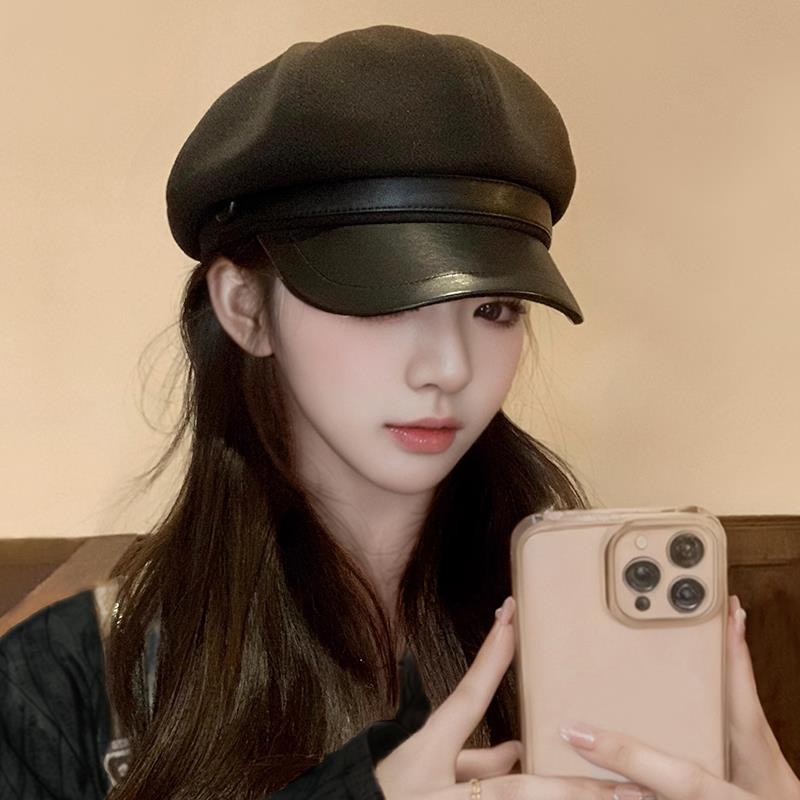 Elegant Women's Beret Hat Autumn Winter Octagonal Face Slimming Duckbill Painter Sle Fashionable Versatile Hat Accessory