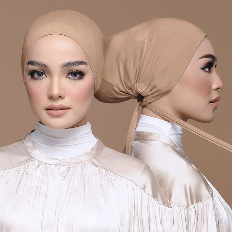 Modale Moslim Tulband Hoed Innerlijke Hijab Caps Islamitische Underscarf Motorkap India Hoed Vrouwelijke Headwrap Turbante Mujer Hijab Cap Met Touw