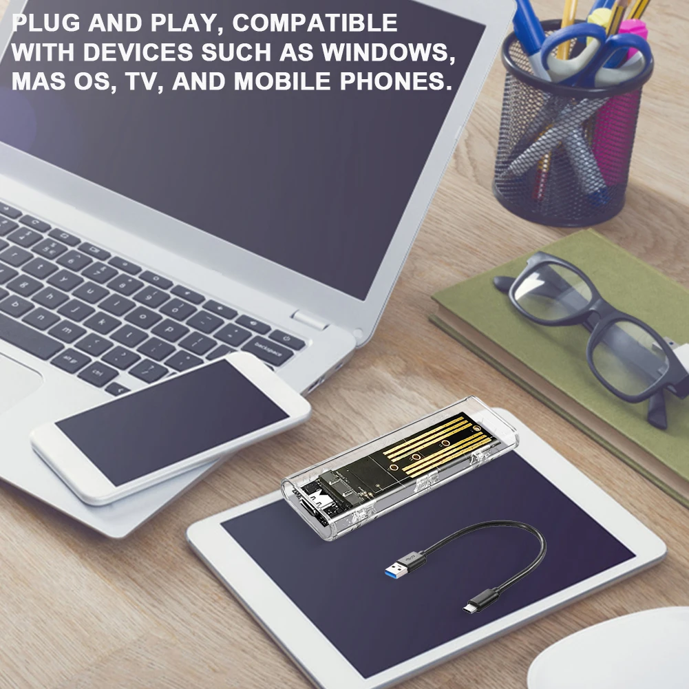 Прозрачный внешний жесткий диск M.2 NGFF SATA, USB 3,1 Type C, 10 Гбит/с