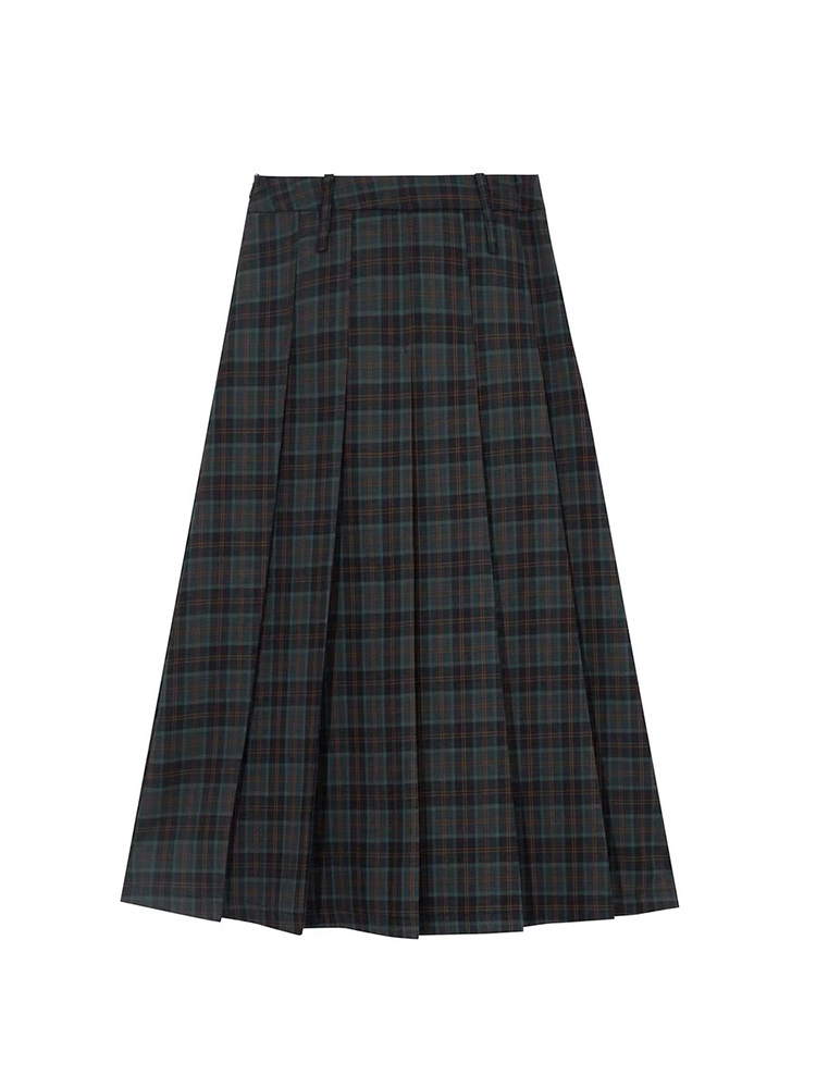 レトロチェック柄スーツ A ラインミディスカートハイウエスト隠しヒッププラスサイズの女性のファッショナブルなオフィス通勤ヴィンテージスタイルスカート