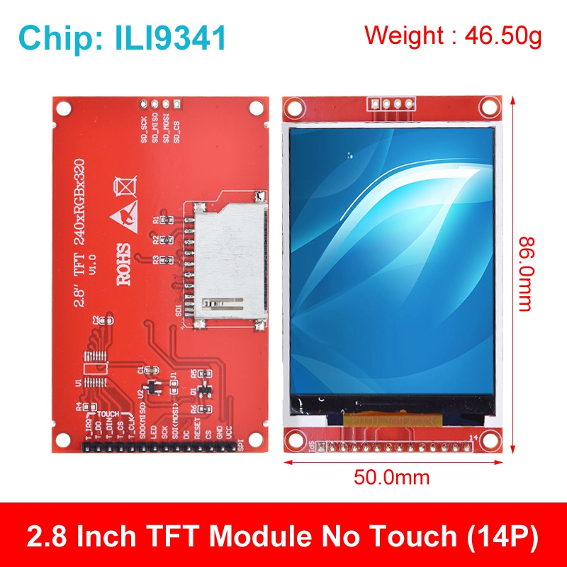 240x320 2,8" SPI TFT LCD Panel dotykowy Moduł portu szeregowego ILI9341 / ST7789V 2,8-calowy wyświetlacz szeregowy SPI z dotykiem / bez dotyku