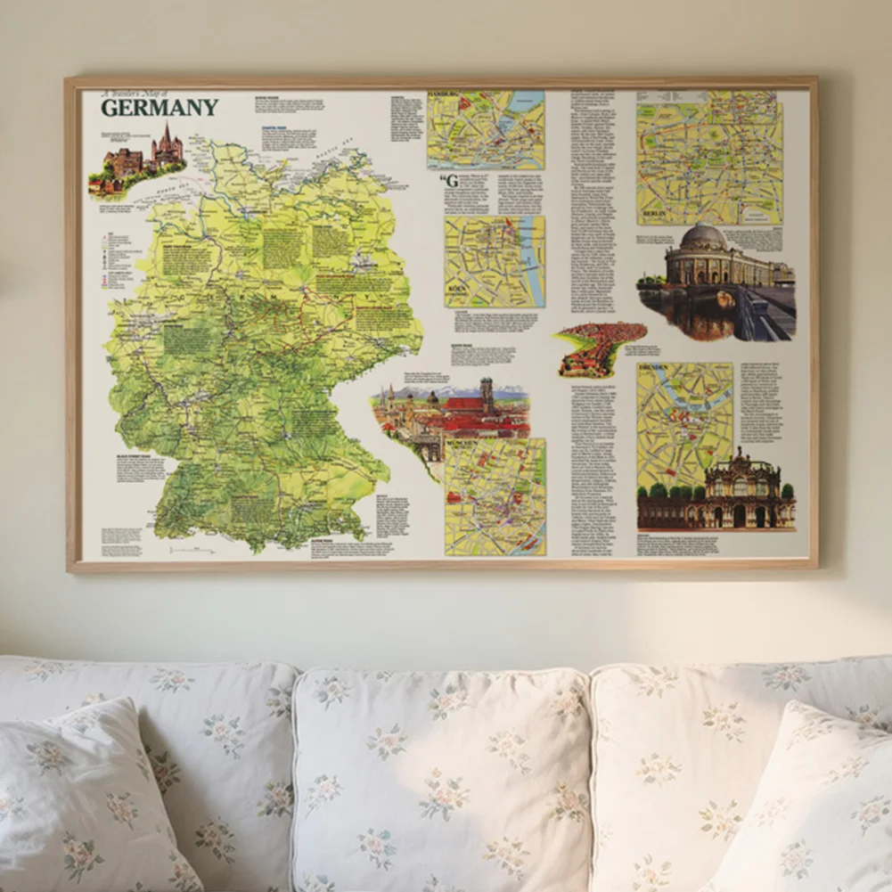 Mapa de viajero alemán Retro, póster en aerosol, tela de fondo, impresiones artísticas de pared para sala de estar, decoración Vintage del hogar