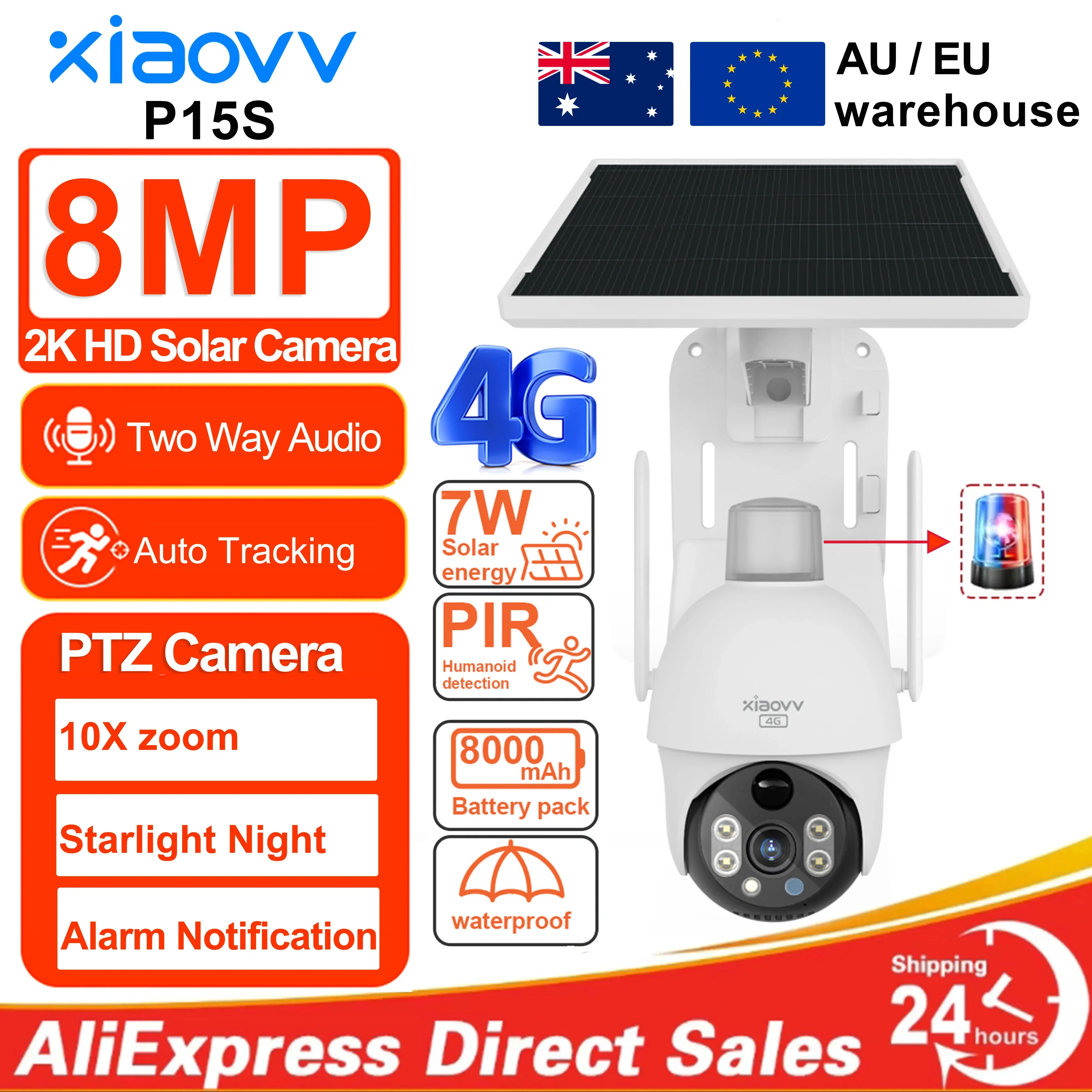 8MP 2K HD Solarkamera PTZ Outdoor Nachtsicht Sicherheit 4G SIM Netzwerkkamera mit Solarpanel-Aufladung iCSee Menschenerkennung
