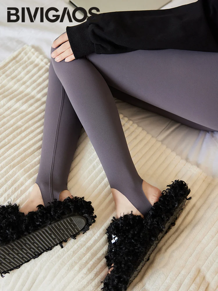 BIVIGAOS Frühling Herbst gebürstete Fuß Strumpfhosen Haifischhaut Leggings Damen hohe Taille elastische eng anliegende sexy Sport Yoga Leggings