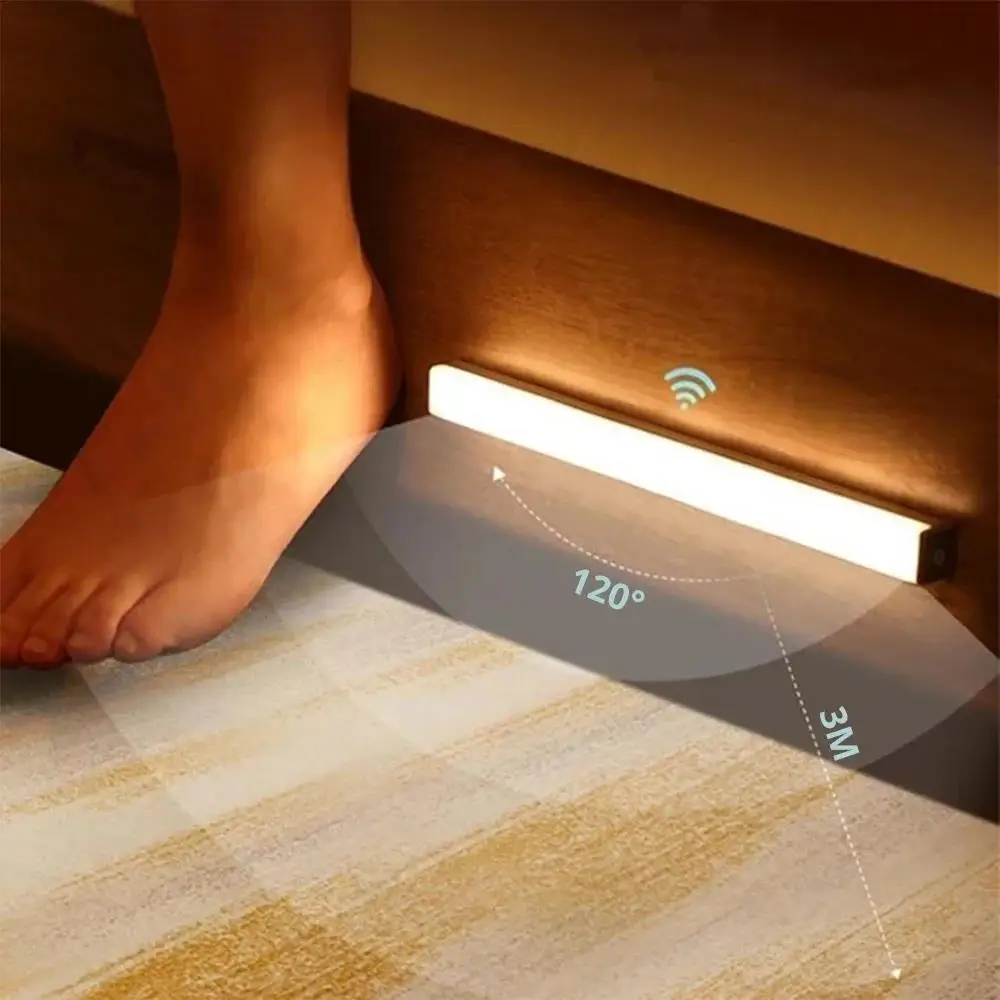 Luci notturne Lampada con sensore di movimento a LED wireless USB ricaricabile magnetica per armadio, camera, armadio, cucina, corridoio, lampadina con rilevatore di tubi