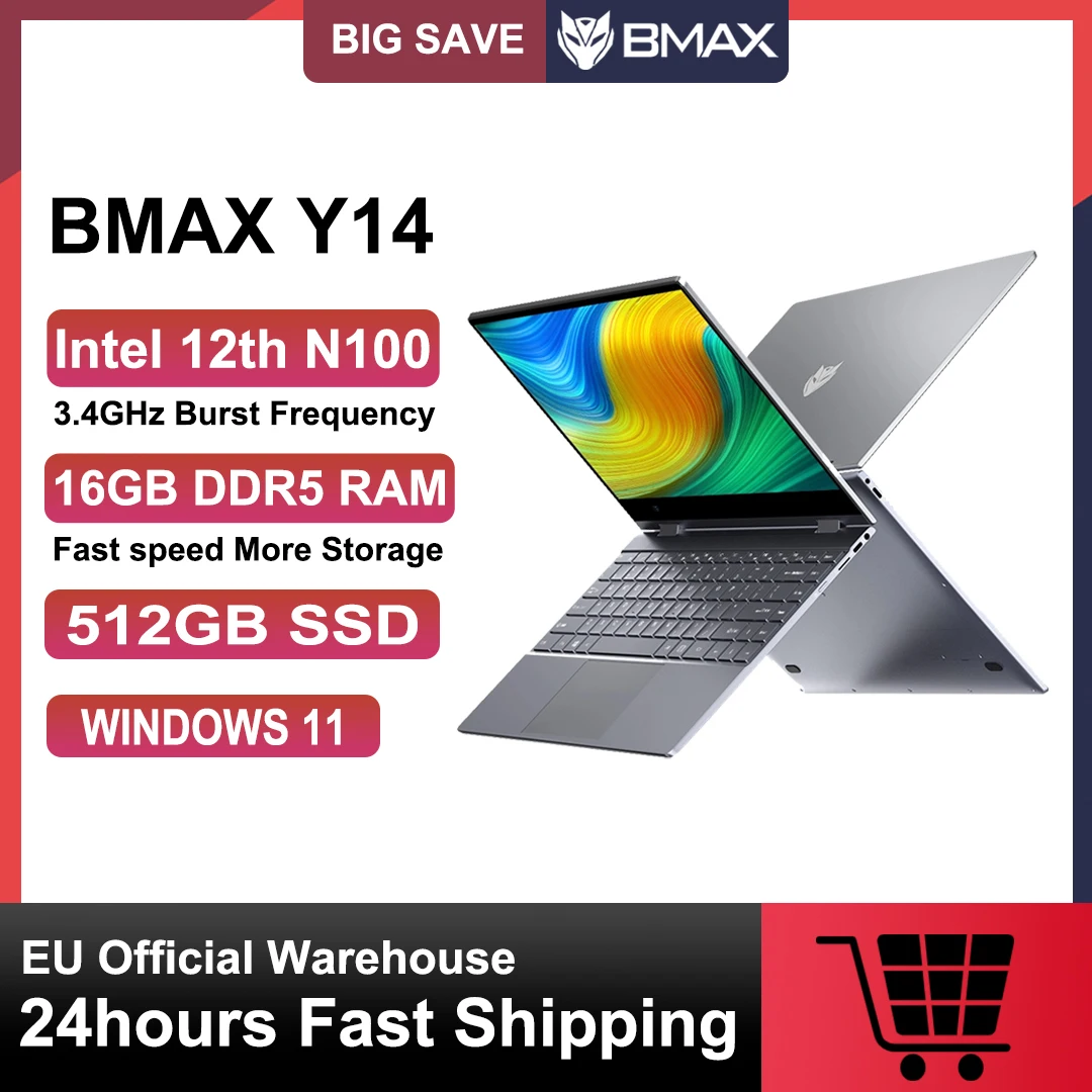 BMAX Y13PRO Y14 Laptop 13.3 Notebook da 14 pollici Windows 11 16GB di RAM LPDDR5 512GB SSD 1920*1080 IPS Intel N100 laptop Computer