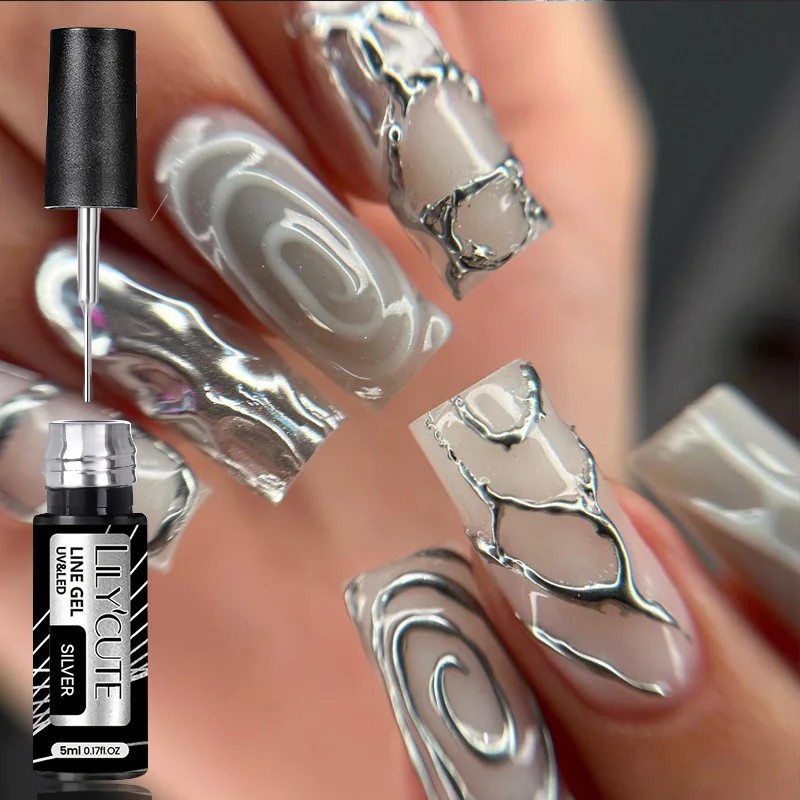 LILYCUTE 5ml Super brillante plata pintura metálica delineador Gel esmalte de uñas dibujo raya Graffiti espejo línea de tracción barniz de Gel UV