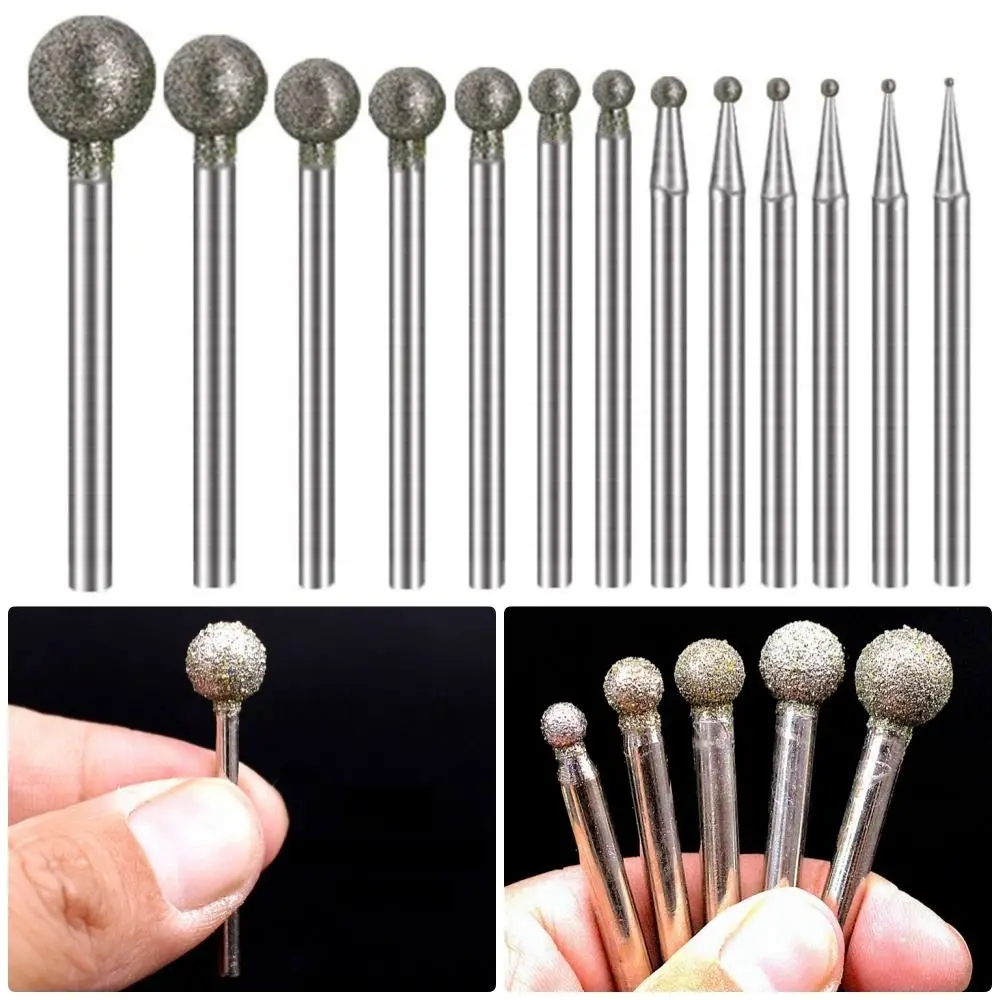 0.5mm-8mm Diamond Round Burring Sanding Drill Bit Grinding Head 2.35mm Shank Carve Precision Carving Tool Electric Grinder Parts