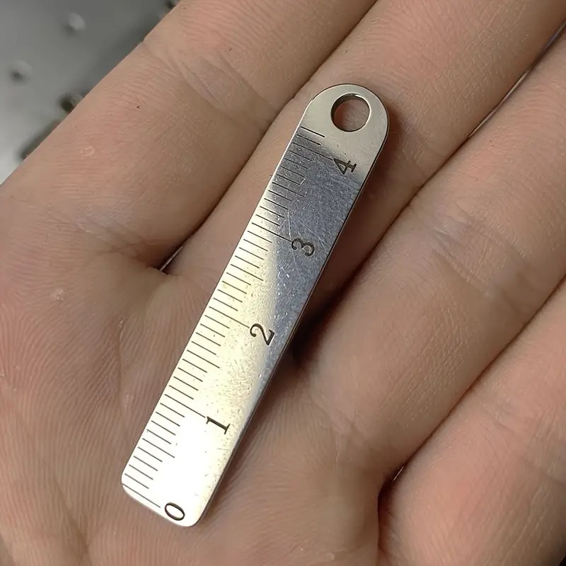Llavero con tarjeta antipérdida de acero inoxidable, regla de metal, 2 uds.
