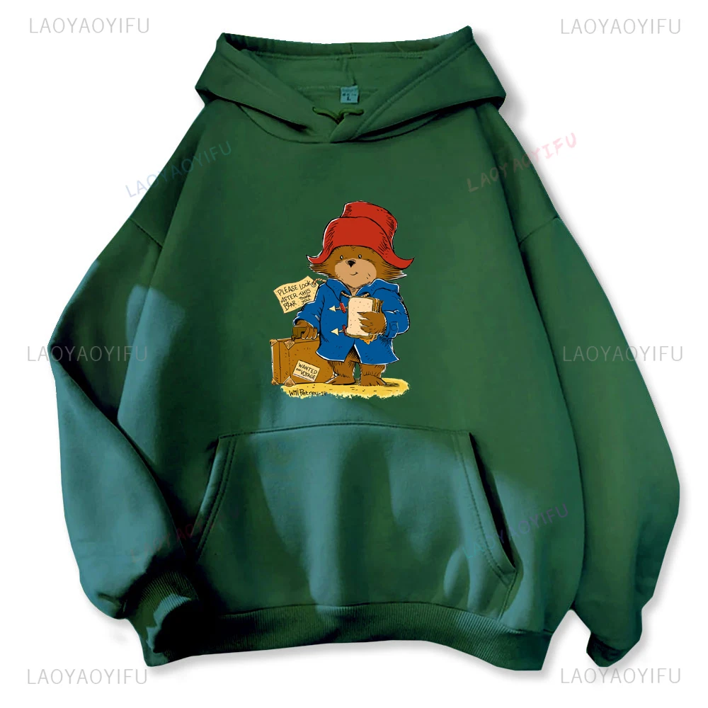 Niedźwiedź Paddington w Londynie Bluza z kapturem z długim rękawem dla kobiet Casual Codzienny sezon jesienno-zimowy Bluza z okrągłym dekoltem