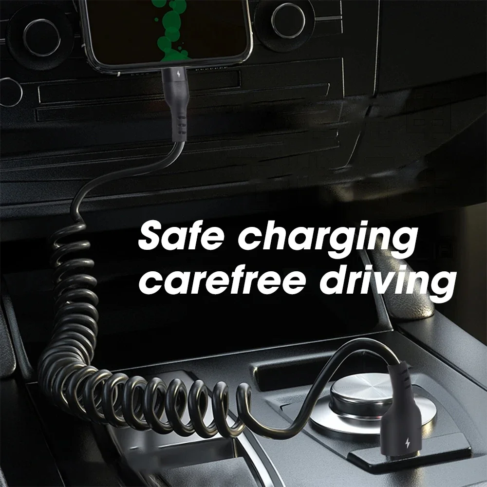 For Apple 30W USB Fast Car Charger Cable For iPhone 14 13 12 11 Pro Max 8 Plus X XS Spring Telescopic Charging Cable Accessories