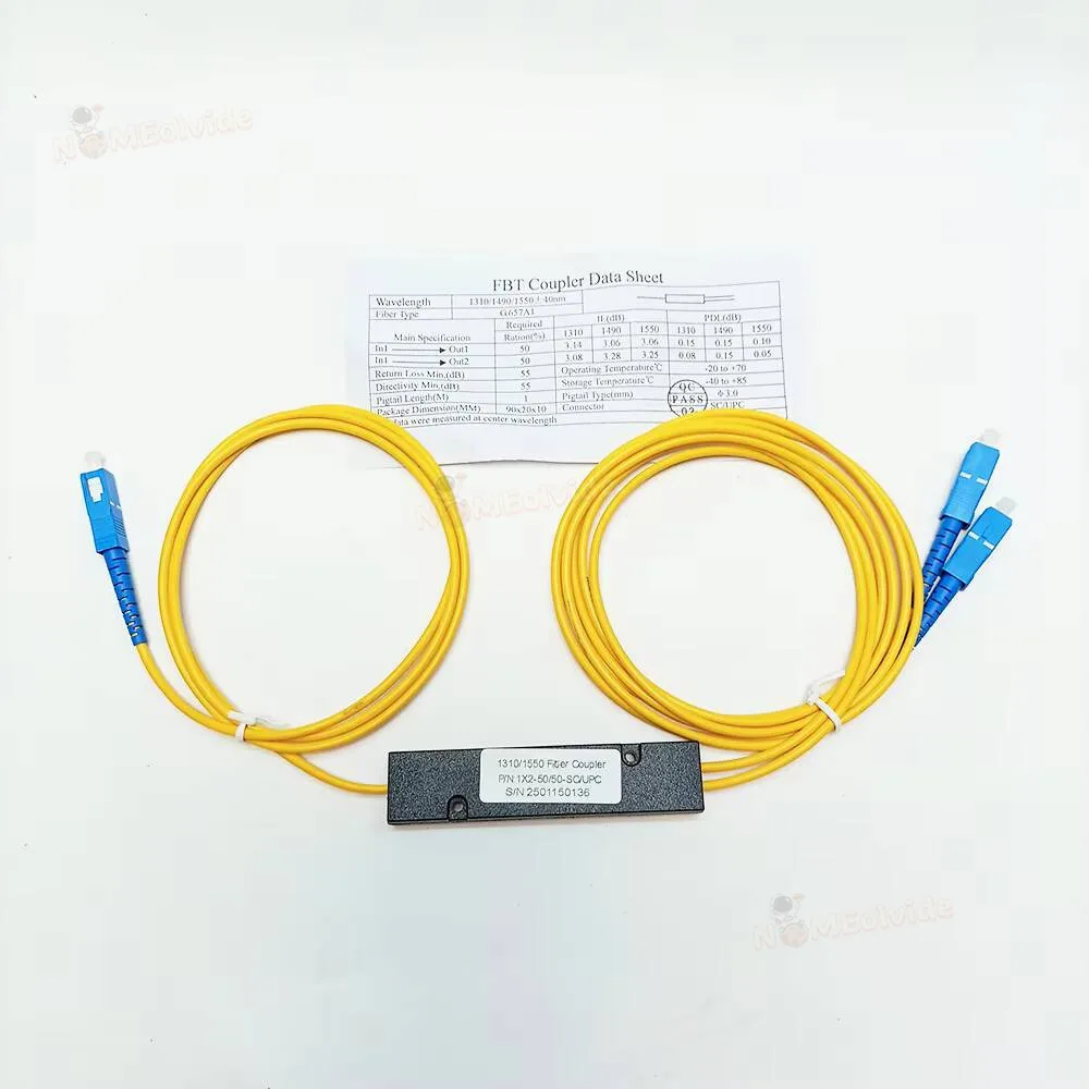 SC APC/UPC 1X2 FBT Cable de fibra óptica manga tipo cónico divisor ordenador 1 punto 2 caja divisora de fibra óptica cónica 1 a 2