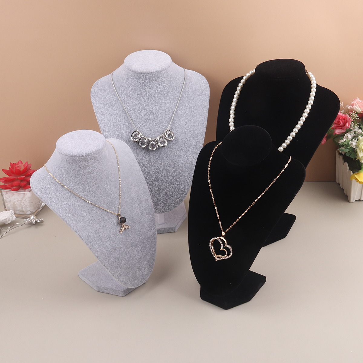 Samt Porträt Halskette Display Anhänger Organizer Schmuck Display Ständer Schmuck Mannequin Büste Halskette Anhänger Fenster Display