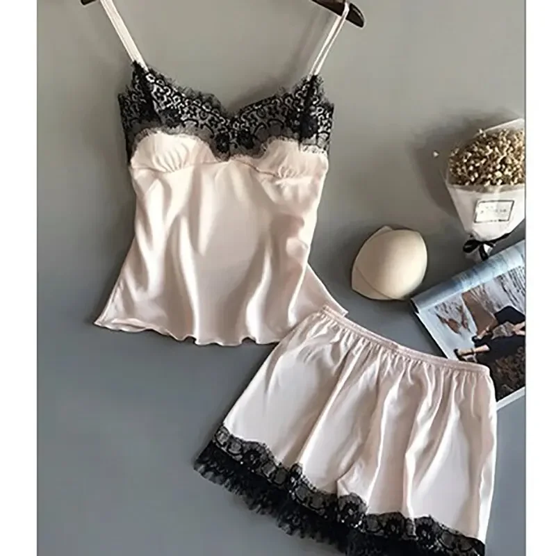 Novas mulheres com decote em v renda lingerie sexy pijamas shorts de dormir conjunto pijama terno moda pijamas.