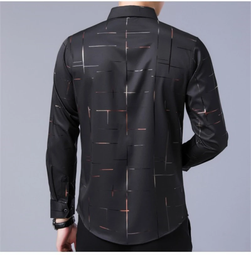 Camisa estampada de manga larga informal y de moda para hombre, top de negocios sin planchar y resistente a las arrugas