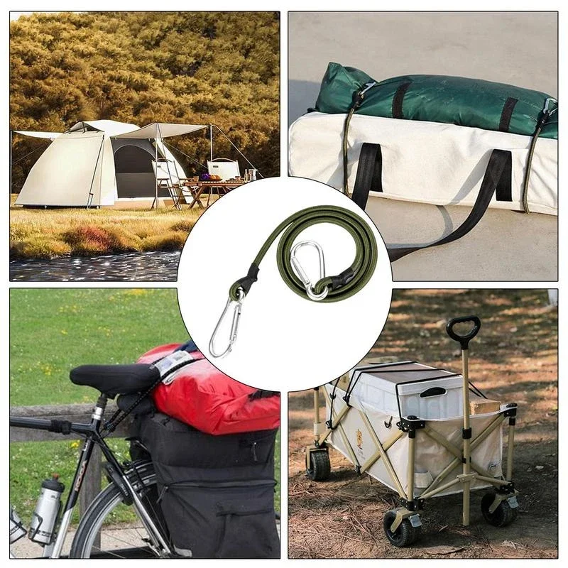 Outdoor Heavy Duty Bungee Cord Elastic Tie Strap Carabiner Hooks Kayak ขี่จักรยานกระเป๋าเดินทางเชือกบรรจุอุปกรณ์ตั้งแคมป์
