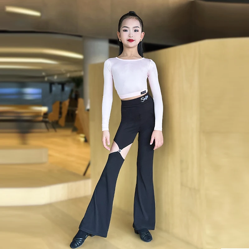 Set Tari Latin Anak Perempuan Kostum Latihan Pertunjukan Anak Atasan Pendek Tanpa Lengan Setelan Celana Pinggang Tinggi Pakaian Samba Tango XH2274