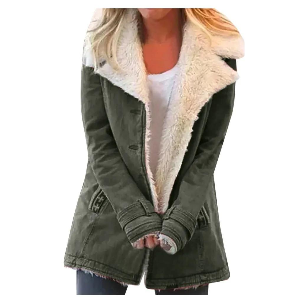 Frauen Herbst Winter Einfarbig Plüsch Revers Mantel Jacke Mode Lässig Parka Jacke