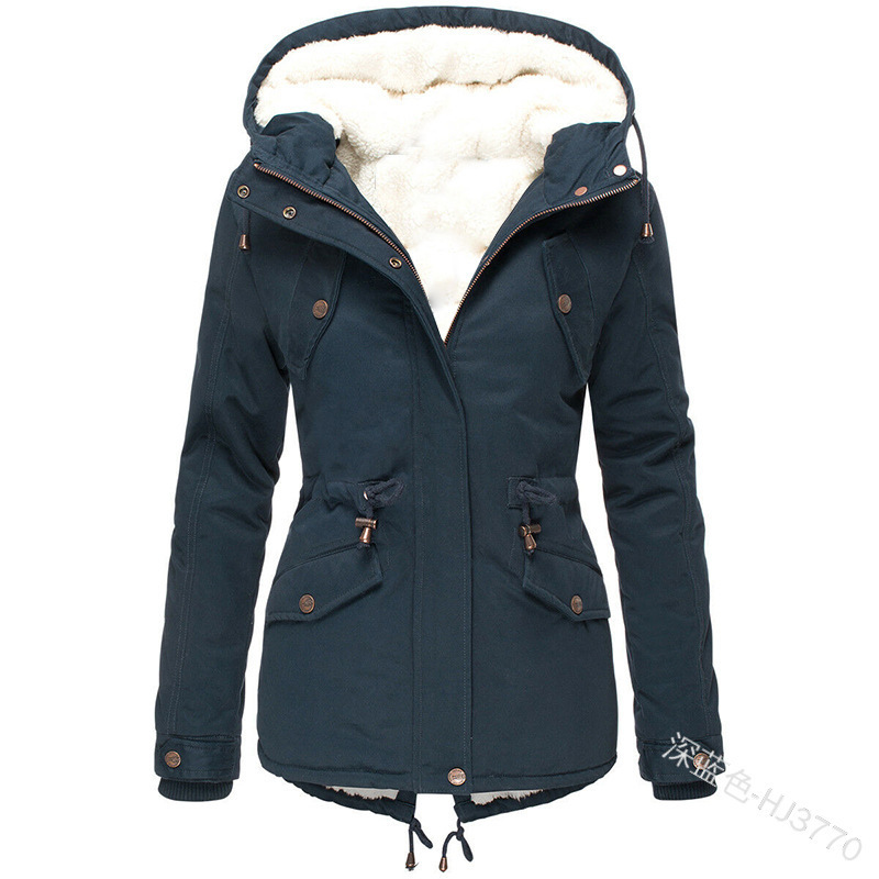 ผู้หญิงฤดูหนาวเสื้อแจ็คเก็ต WARM Solid Plush หนายาวฤดูหนาวกลางแจ้งเดินป่า Hooded Casual Windproof Parka Coat Overcoat