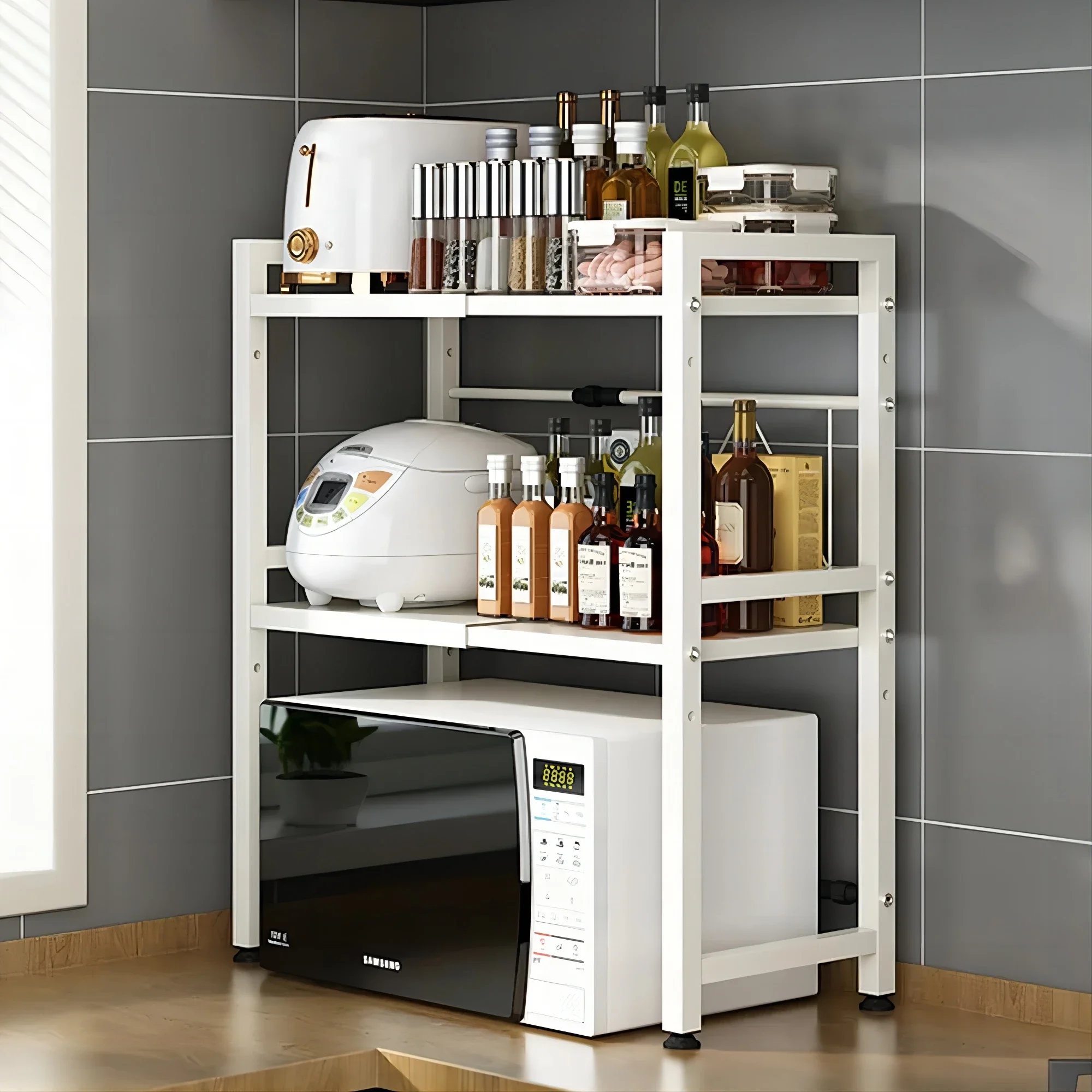 Estantes de cocina de acero inoxidable, estantes multifuncionales multicapa para el hogar, estante de almacenamiento, estante para horno microondas