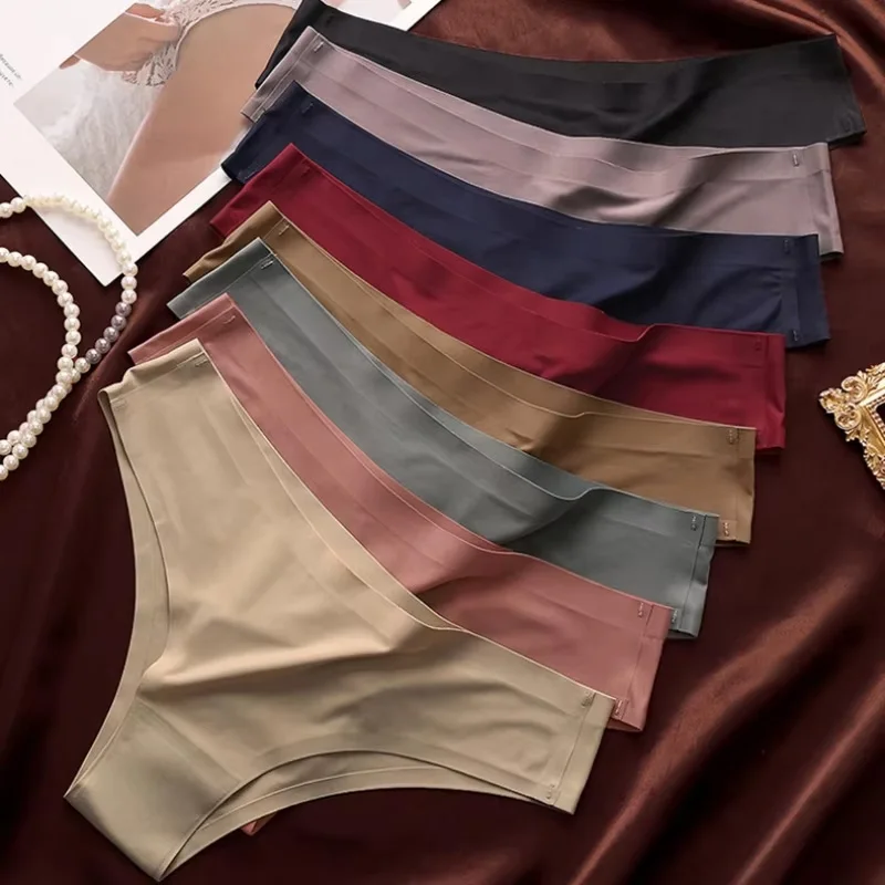 Nahtlose Höschen Frauen Sexy Unterwäsche Eis Seide Unterhose Niedrige Taille G-string Weibliche Weiche Feste Ultra-dünne Slips 4-stück Set