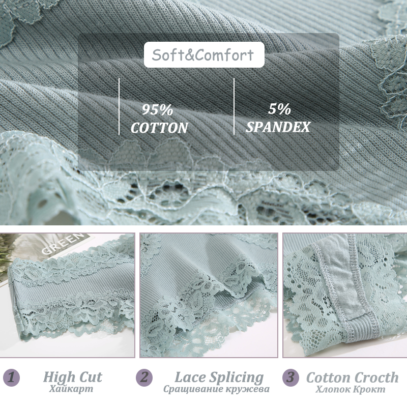 3PCS Sexy Lace Panties Women Cotton Underwear Low Rise Solid Color Brazilian Panties High Elastic Breathable Underpants Lingerie